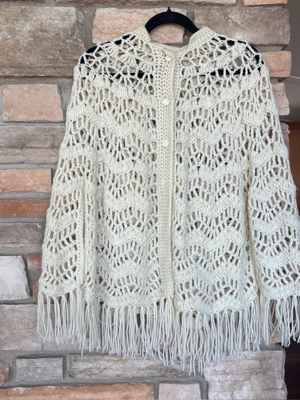 Handmade Cream Crochet Fringe shawl